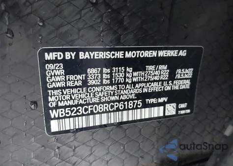 2024 BMW Ix xDrive50 z USA, uszkodzony, nr VIN WB523CF08RCP61875
